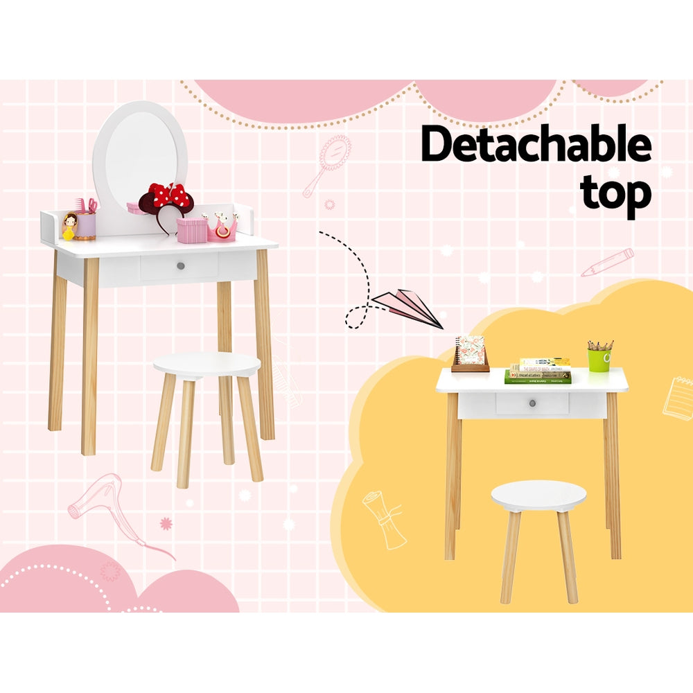 Kids Vanity Dressing Table & Stool Set with Detachable Mirror - Homecoze