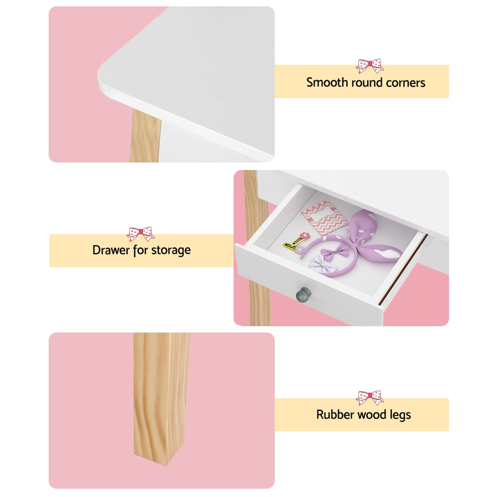 Kids Vanity Dressing Table & Stool Set with Detachable Mirror - Homecoze