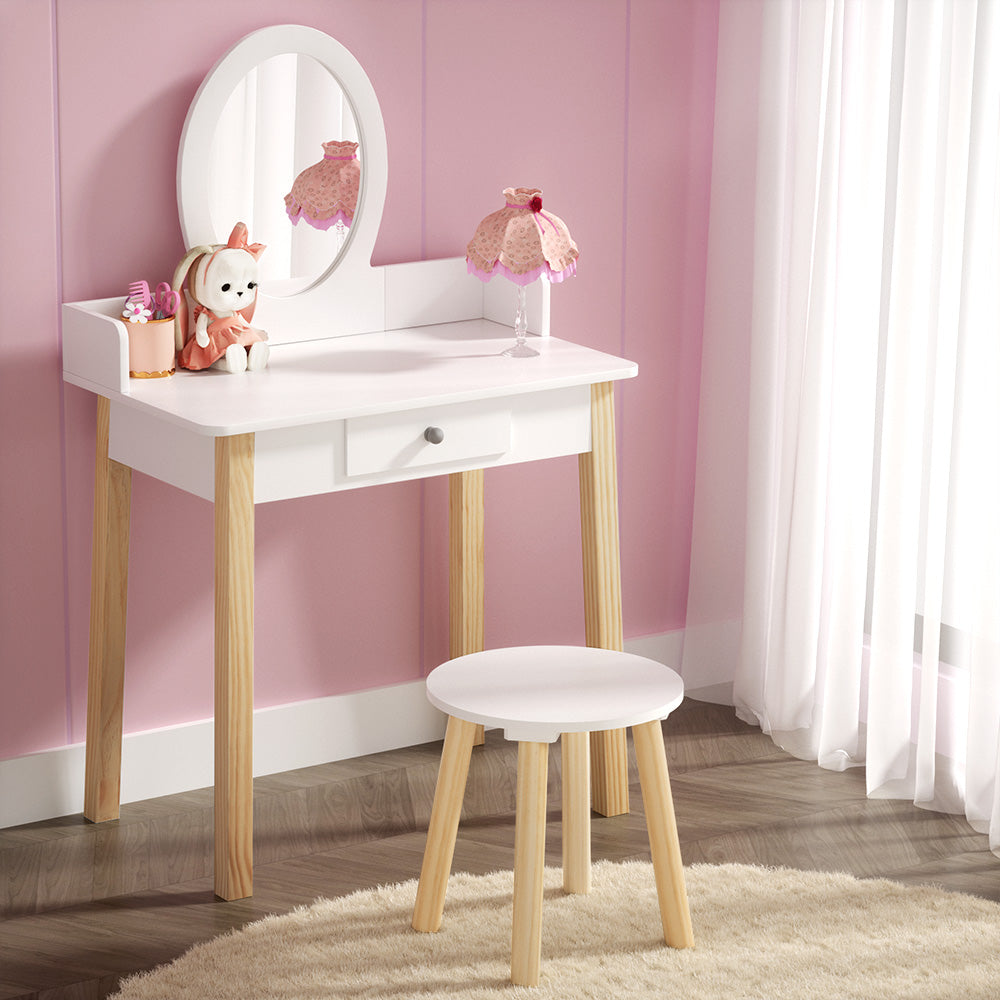 Kids Vanity Dressing Table & Stool Set with Detachable Mirror - Homecoze