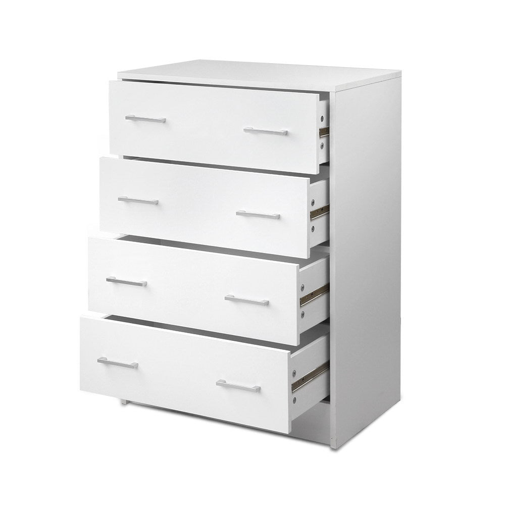 Contemporary Tallboy 4 Drawers Storage Cabinet - White - Homecoze