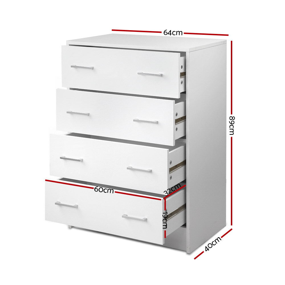 Contemporary Tallboy 4 Drawers Storage Cabinet - White - Homecoze