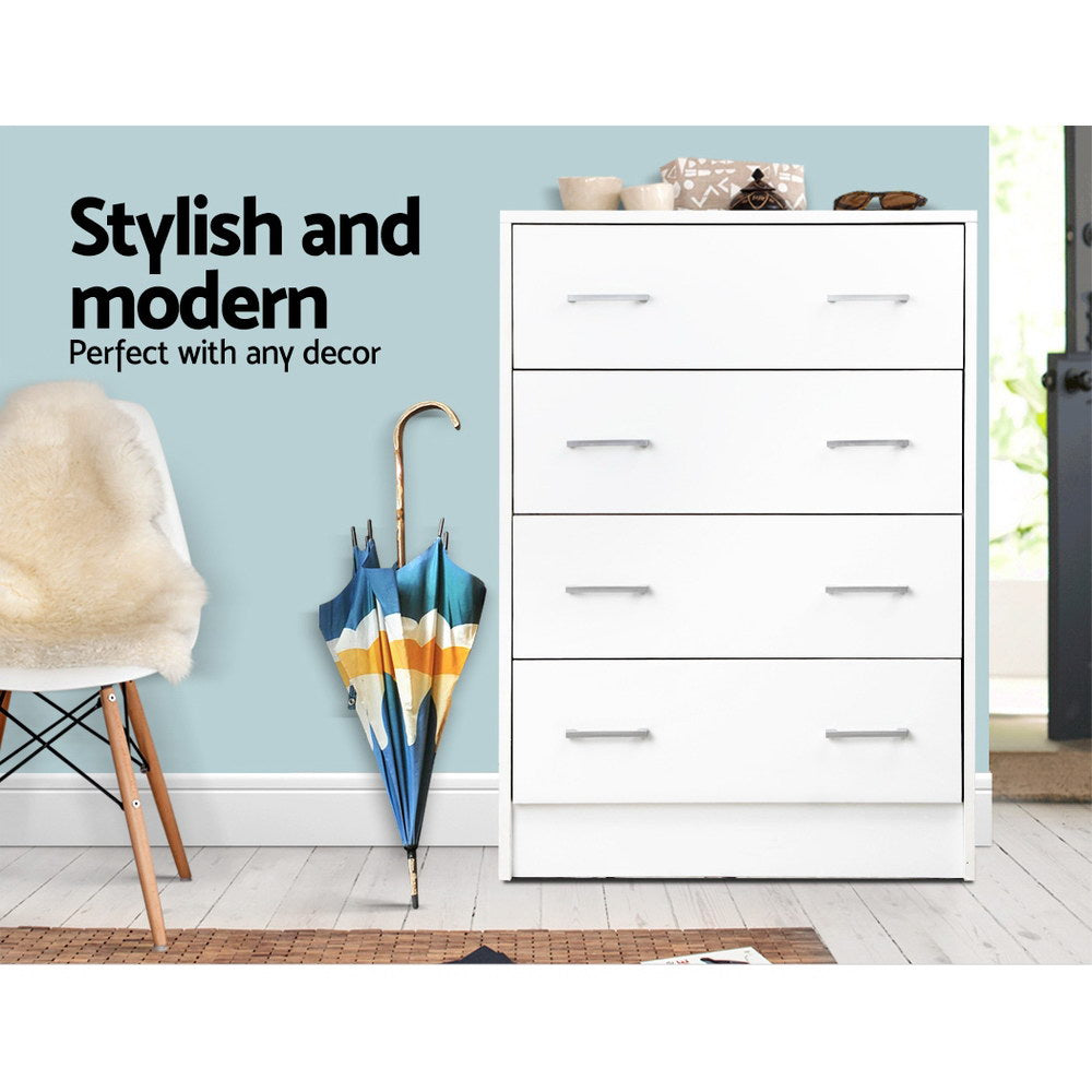 Contemporary Tallboy 4 Drawers Storage Cabinet - White - Homecoze