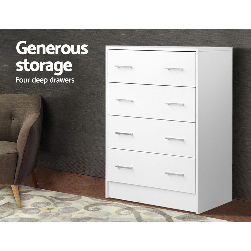 Contemporary Tallboy 4 Drawers Storage Cabinet - White - Homecoze