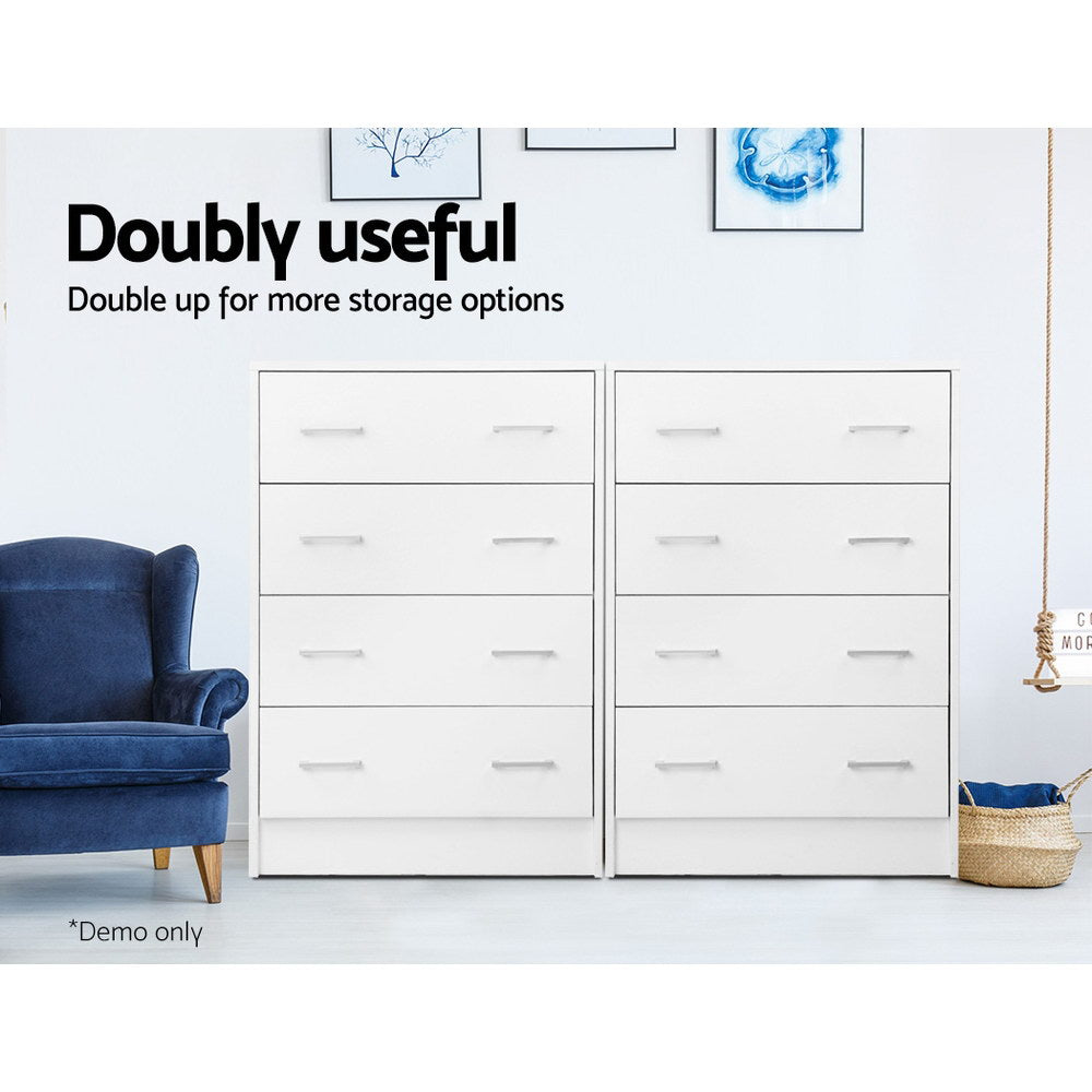 Contemporary Tallboy 4 Drawers Storage Cabinet - White - Homecoze