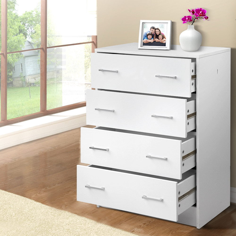 Contemporary Tallboy 4 Drawers Storage Cabinet - White - Homecoze