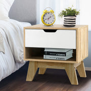 Scandinavian Inspired Bedside Table with Drawer & Shelf - Oak & White - Homecoze