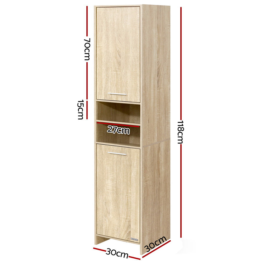 Bathroom & Laundry 185cm Tallboy Storage Cabinet with Adjustable Shelfs - Natural - Homecoze