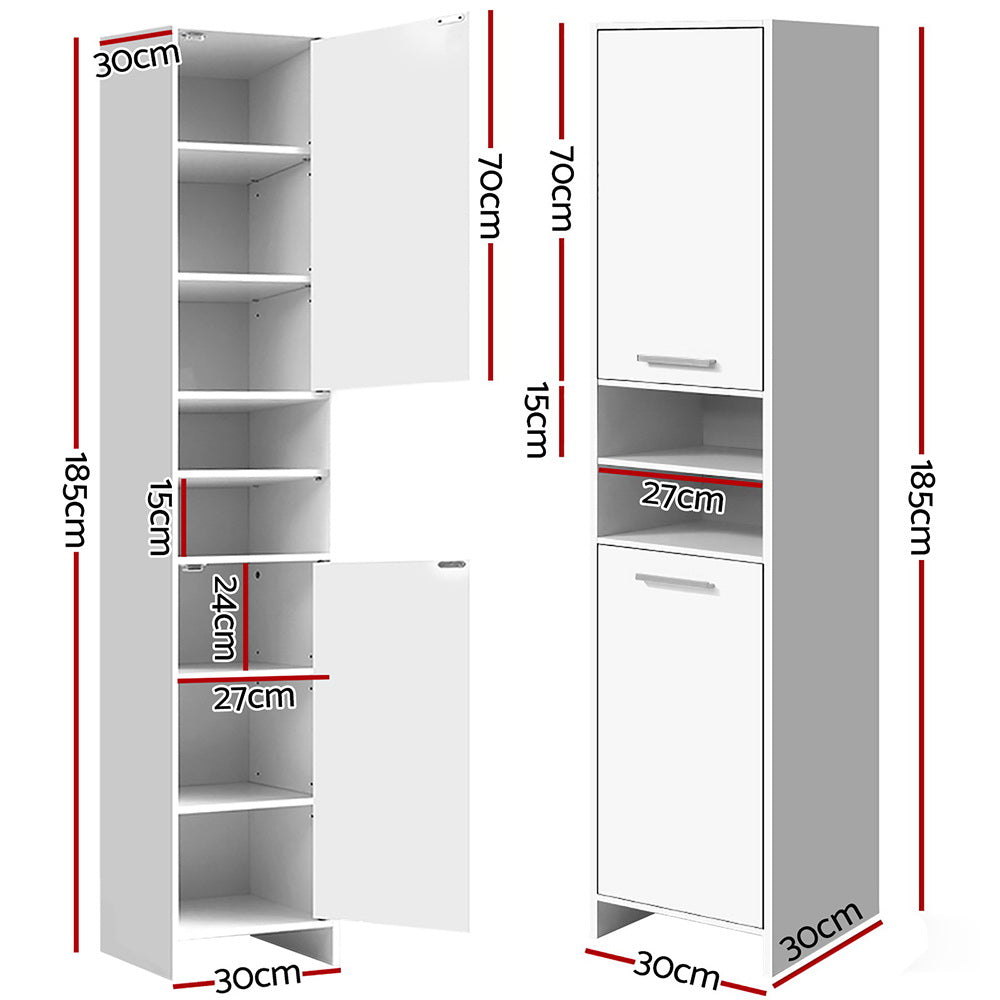 Bathroom & Laundry 185cm Tallboy Storage Cabinet with Adjustable Shelfs - White - Homecoze