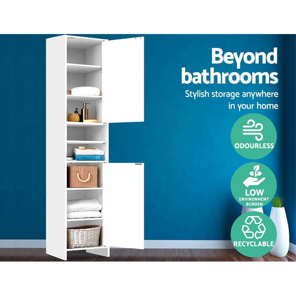 Bathroom & Laundry 185cm Tallboy Storage Cabinet with Adjustable Shelfs - White - Homecoze