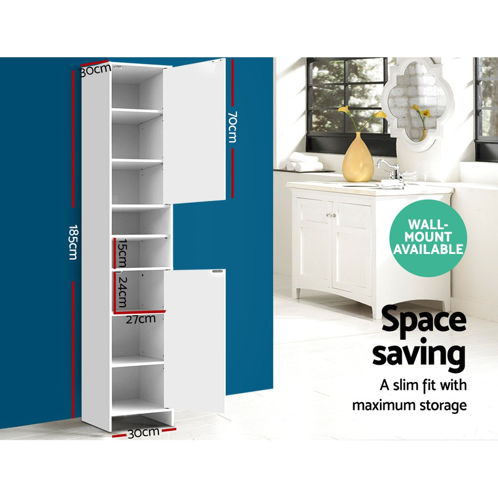 Bathroom & Laundry 185cm Tallboy Storage Cabinet with Adjustable Shelfs - White - Homecoze