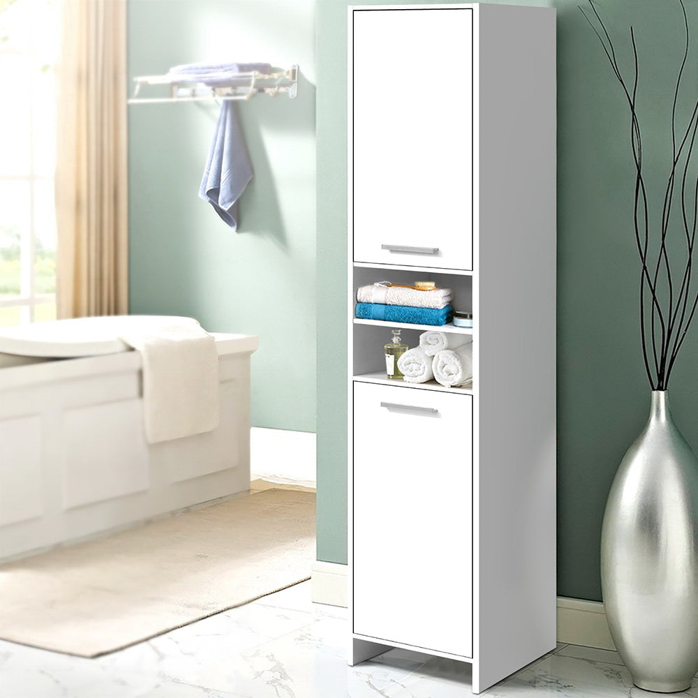 Bathroom & Laundry 185cm Tallboy Storage Cabinet with Adjustable Shelfs - White - Homecoze