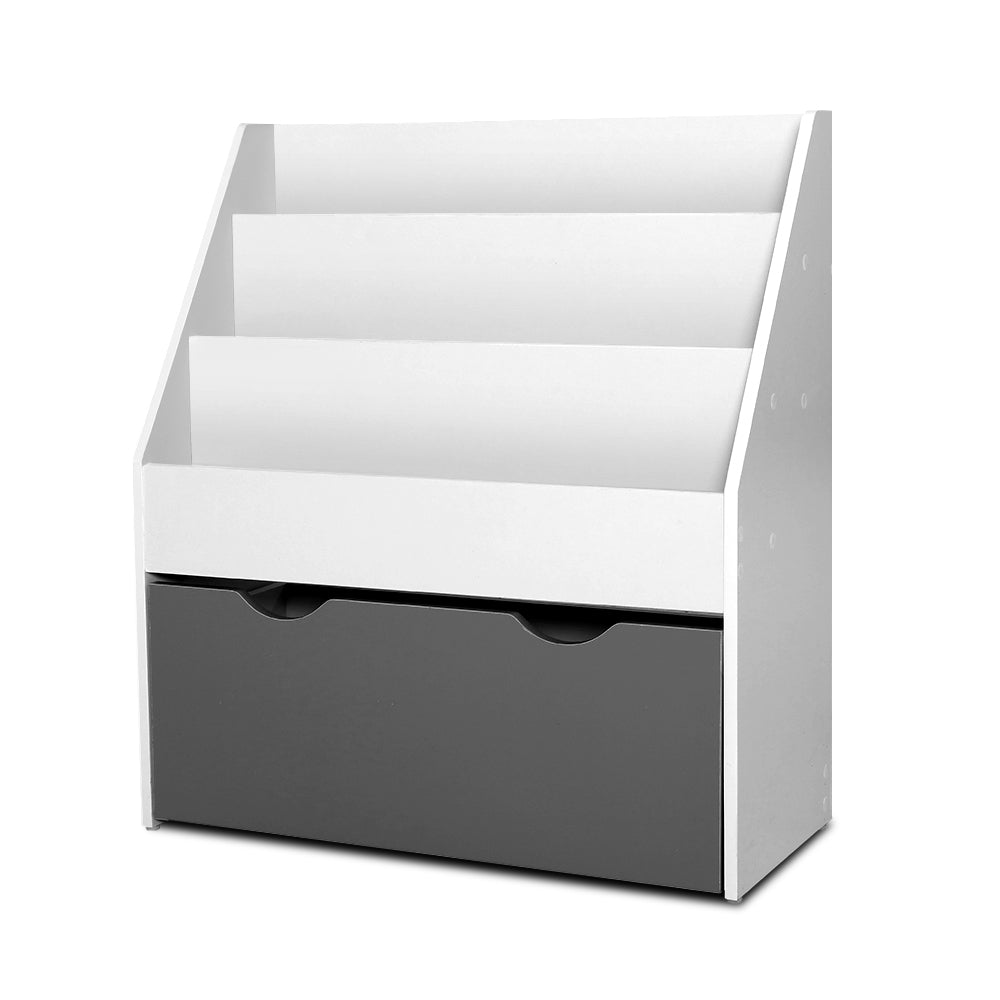 Kids 3 Tier Bookshelf with Large Storage Drawer - White - Homecoze