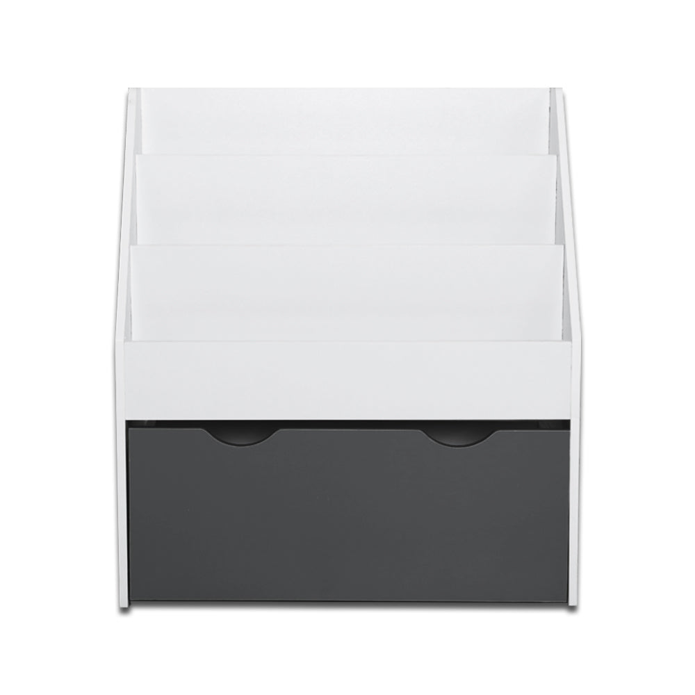 Kids 3 Tier Bookshelf with Large Storage Drawer - White - Homecoze