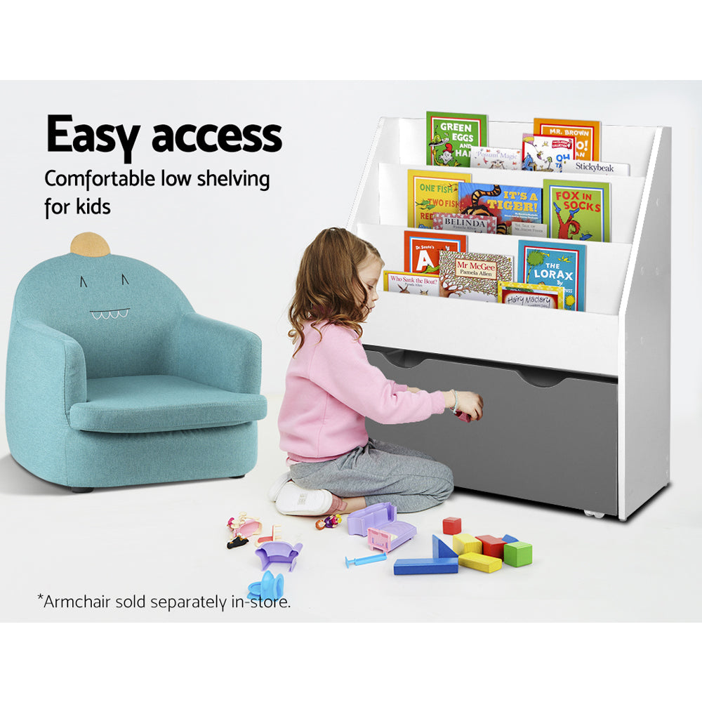 Kids 3 Tier Bookshelf with Large Storage Drawer - White - Homecoze