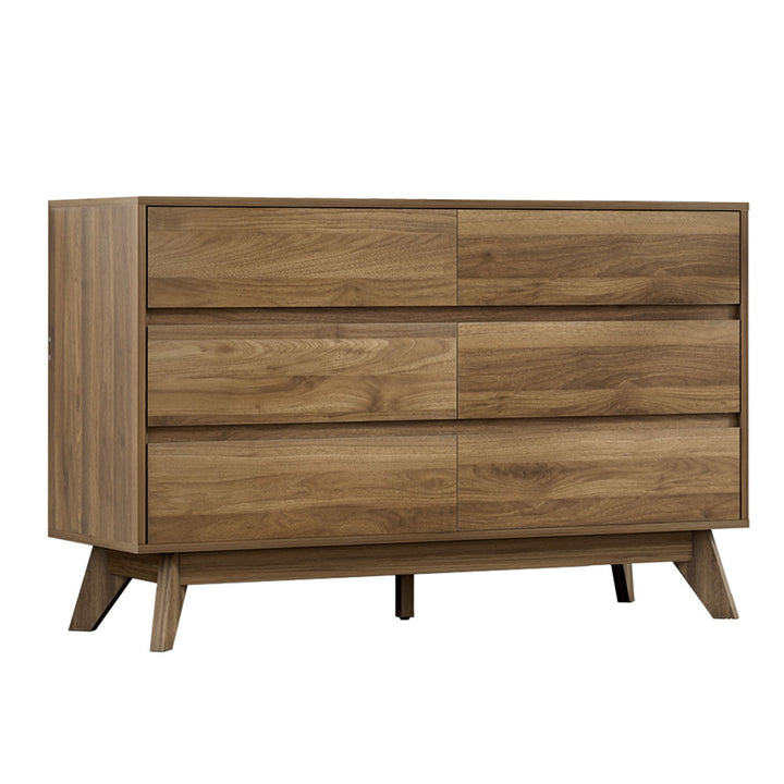 Modern Wood Grain Style 6 Drawer Lowboy Chest of Drawers - Homecoze
