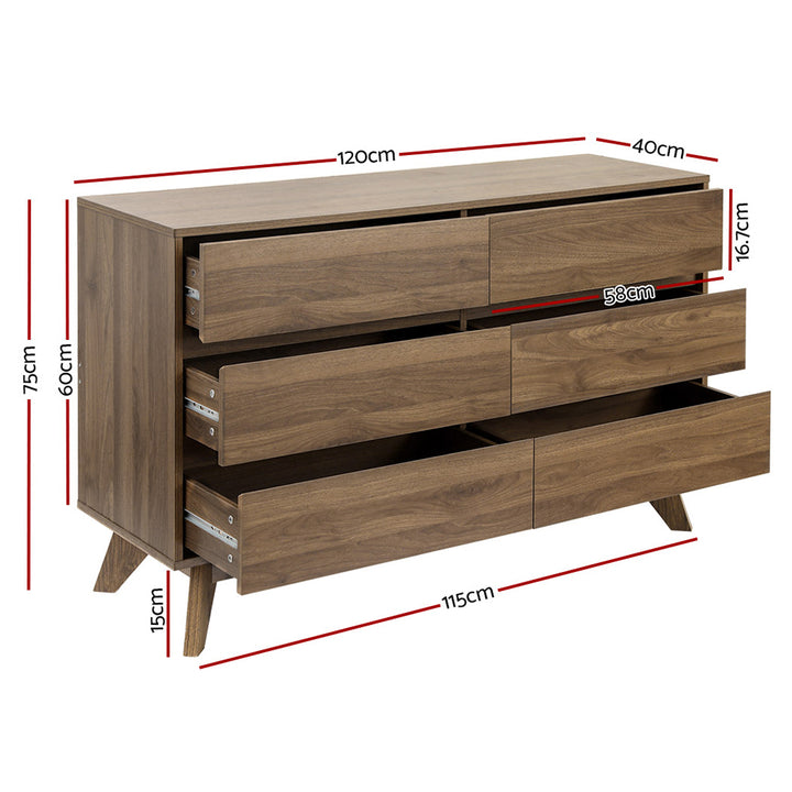 Modern Wood Grain Style 6 Drawer Lowboy Chest of Drawers - Homecoze