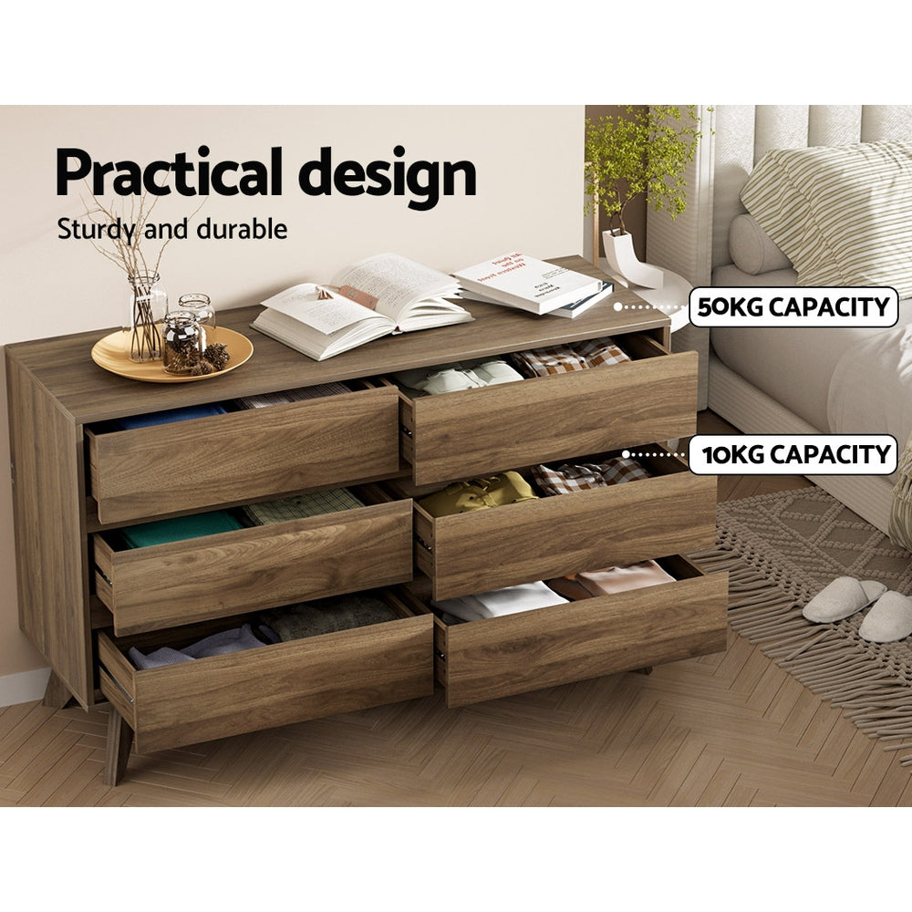Modern Wood Grain Style 6 Drawer Lowboy Chest of Drawers - Homecoze