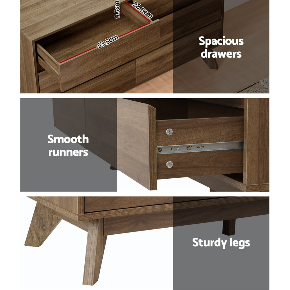Modern Wood Grain Style 6 Drawer Lowboy Chest of Drawers - Homecoze