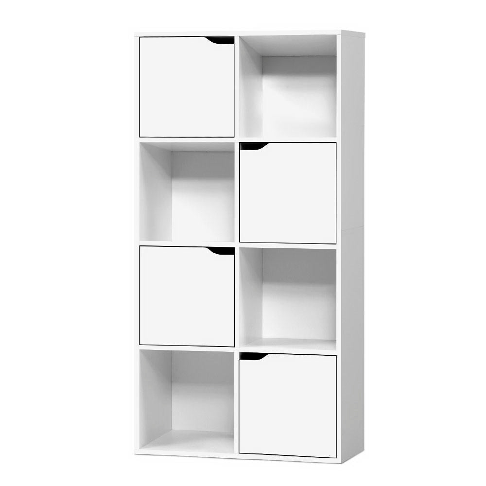 Cube Display Shelf Storage Cabinet with 4 Soft Close Doors - White - Homecoze