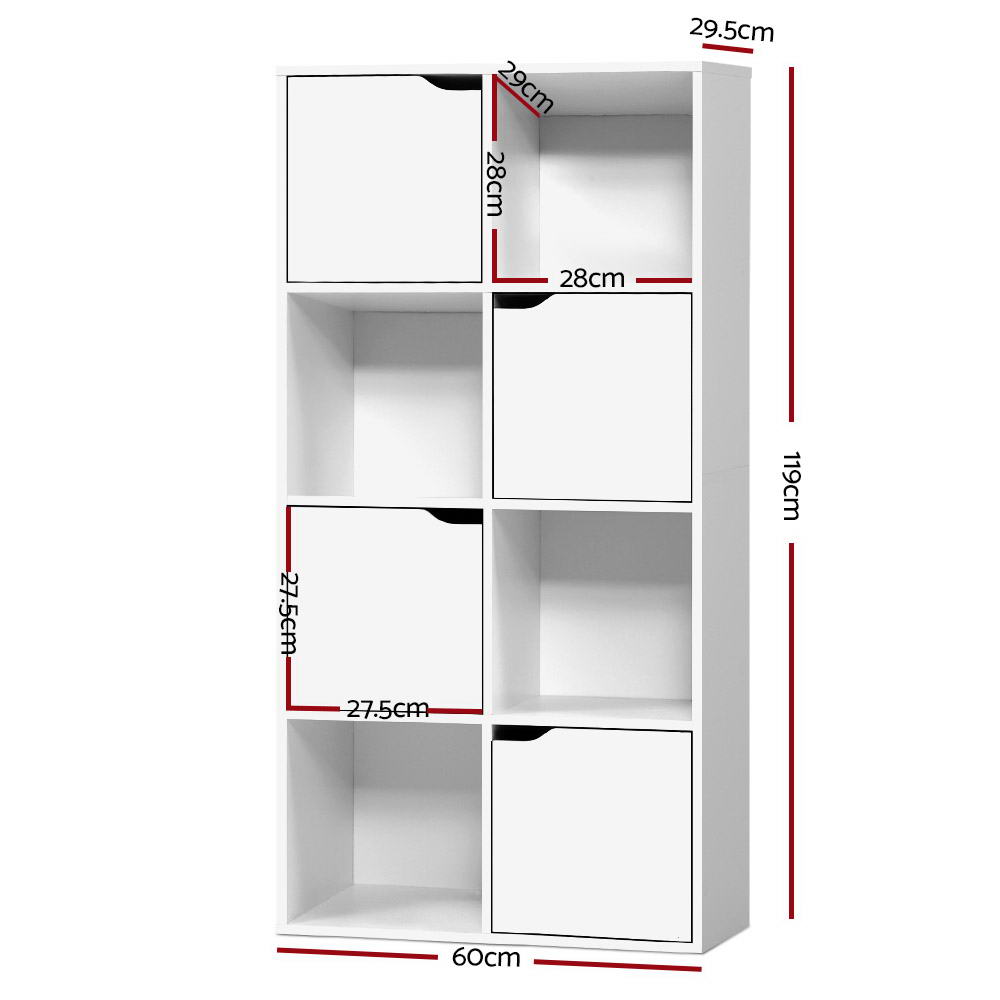 Cube Display Shelf Storage Cabinet with 4 Soft Close Doors - White - Homecoze