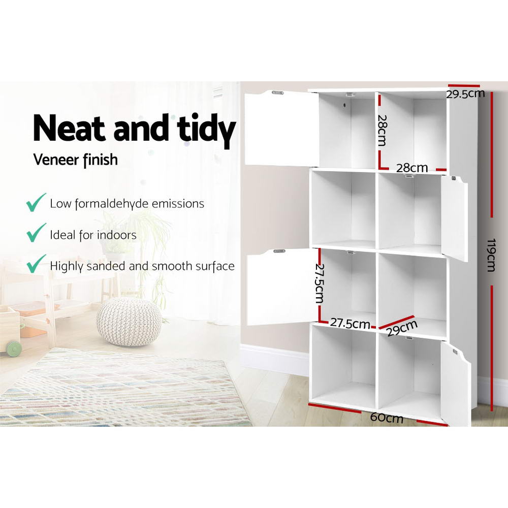 Cube Display Shelf Storage Cabinet with 4 Soft Close Doors - White - Homecoze