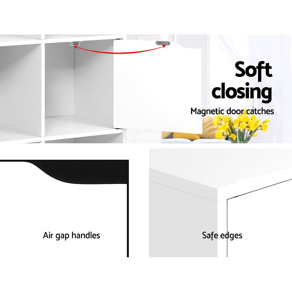 Cube Display Shelf Storage Cabinet with 4 Soft Close Doors - White - Homecoze