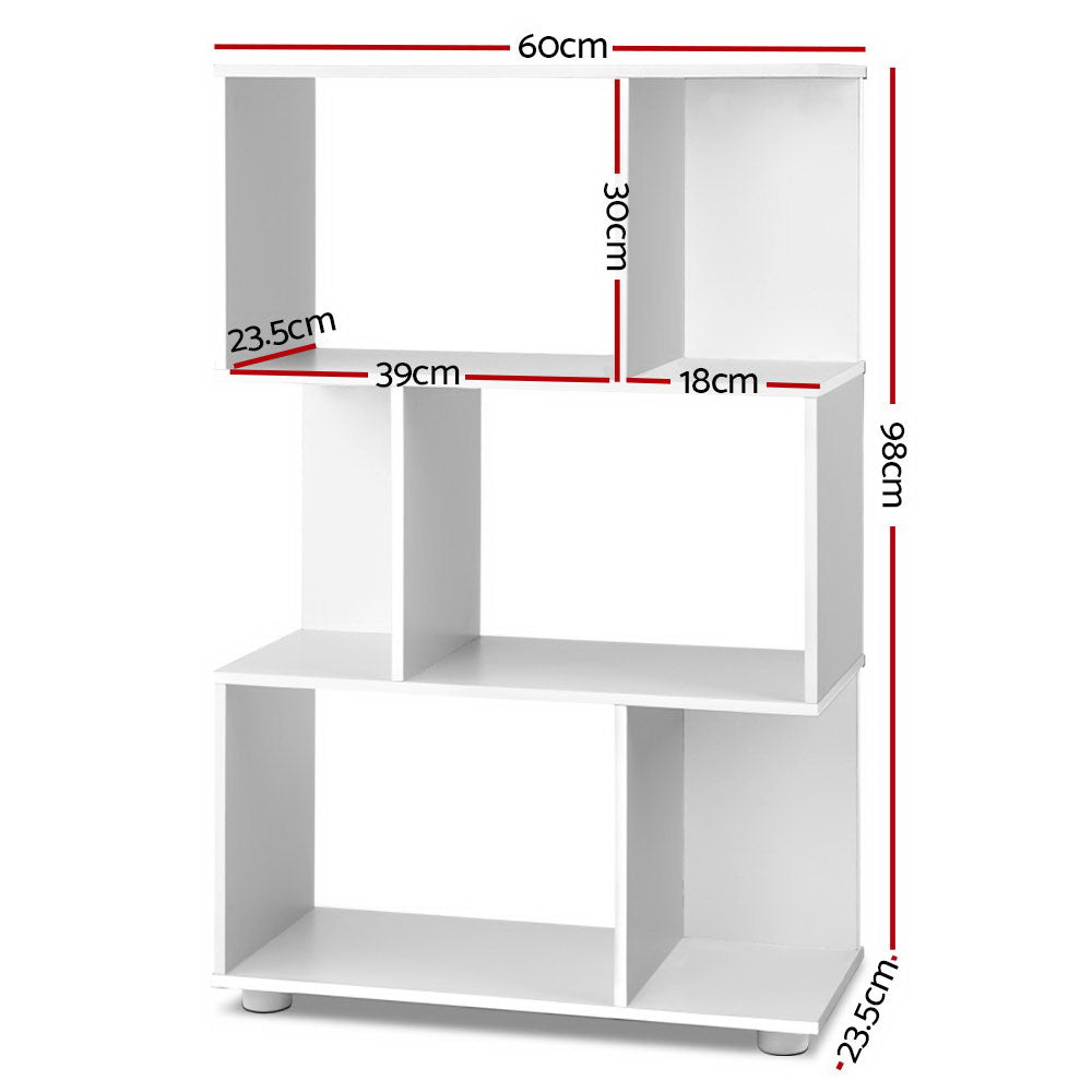 Bookshelf 3-tier Zig Zag Style White - Homecoze