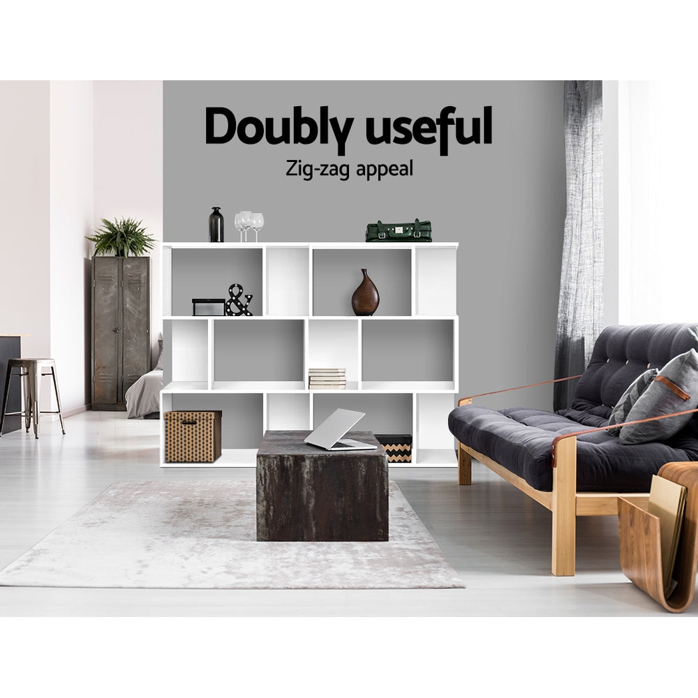 Bookshelf 3-tier Zig Zag Style White - Homecoze