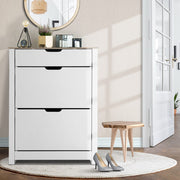 16 Pairs Compact Shoe Cabinet Rack Organiser Storage Cupboard with Top Draw - White - Homecoze