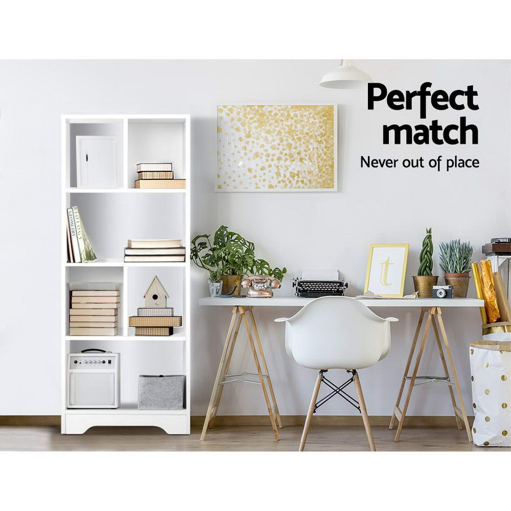 Display Shelf Bookcase 4 Tier Design - White - Homecoze