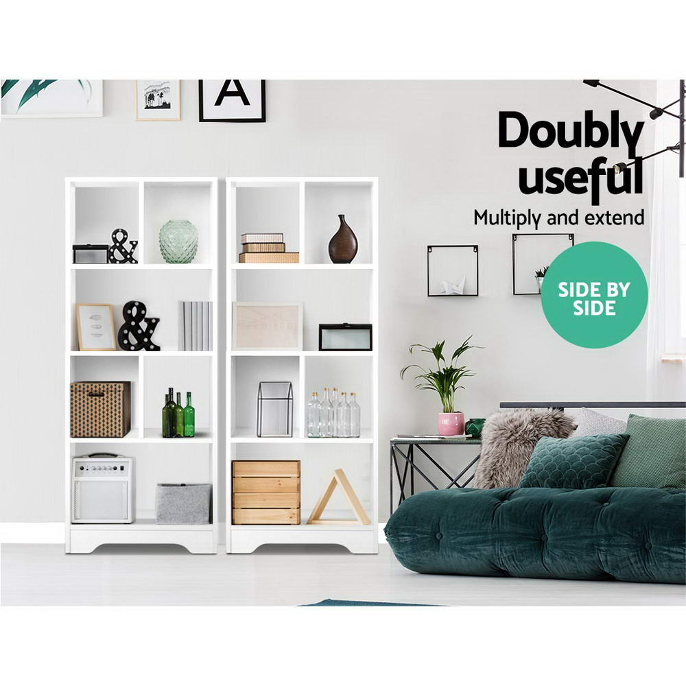 Display Shelf Bookcase 4 Tier Design - White - Homecoze
