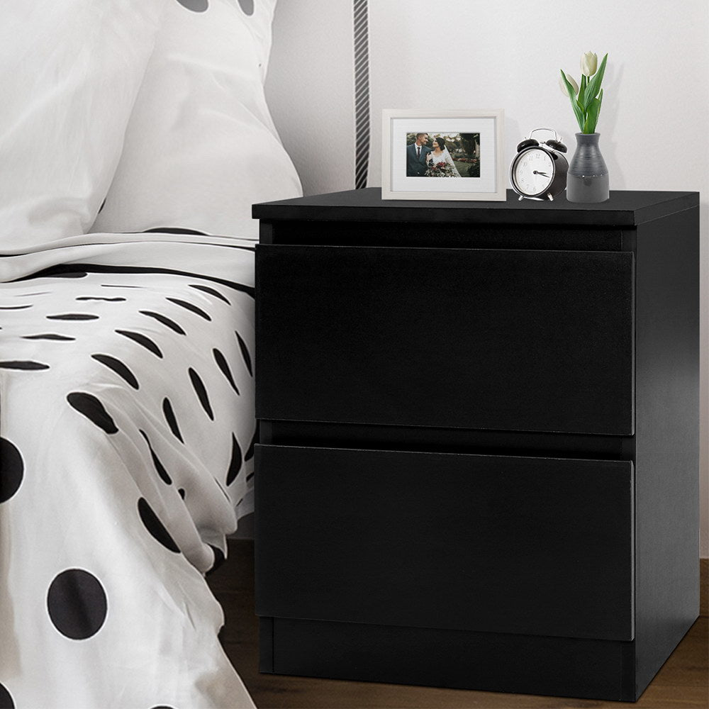 Connor Minimal Bedside Table 2 Drawer – Black - Homecoze