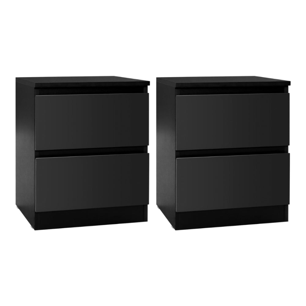 Modern 2 Drawer Bedside Table (Set of 2) - Black - Homecoze