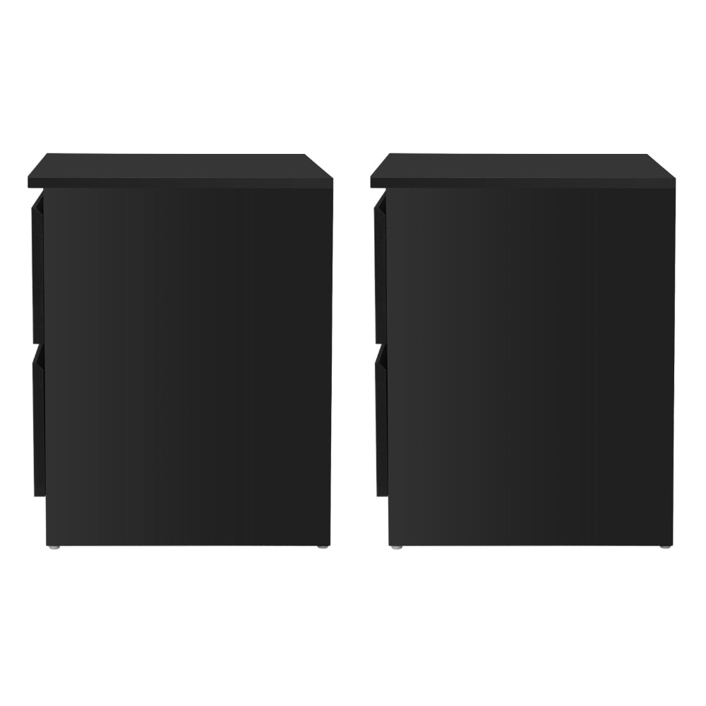 Modern 2 Drawer Bedside Table (Set of 2) - Black - Homecoze