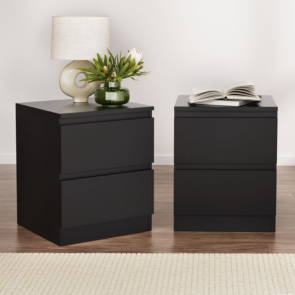 Modern 2 Drawer Bedside Table (Set of 2) - Black - Homecoze