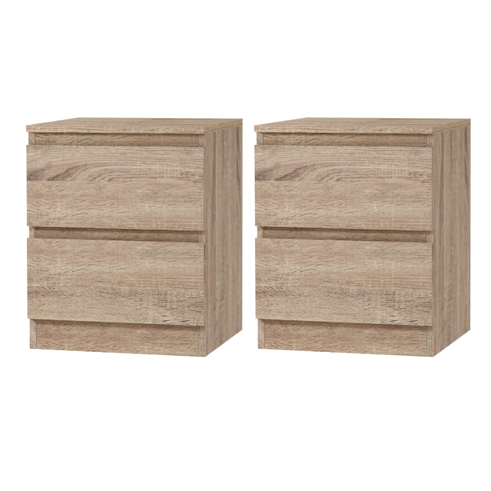 Modern Bedside Table with 2 Drawers (Set of 2) - Oak - Homecoze