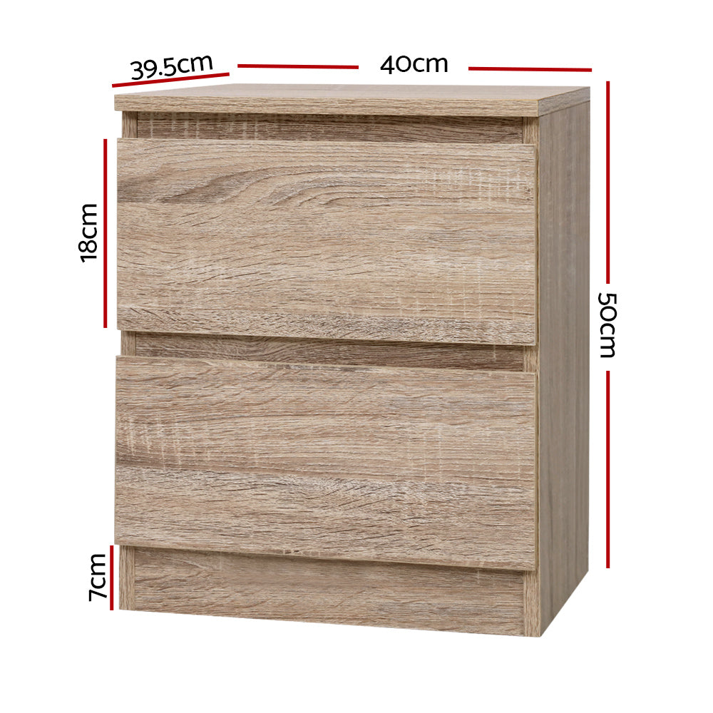 Modern Bedside Table with 2 Drawers (Set of 2) - Oak - Homecoze