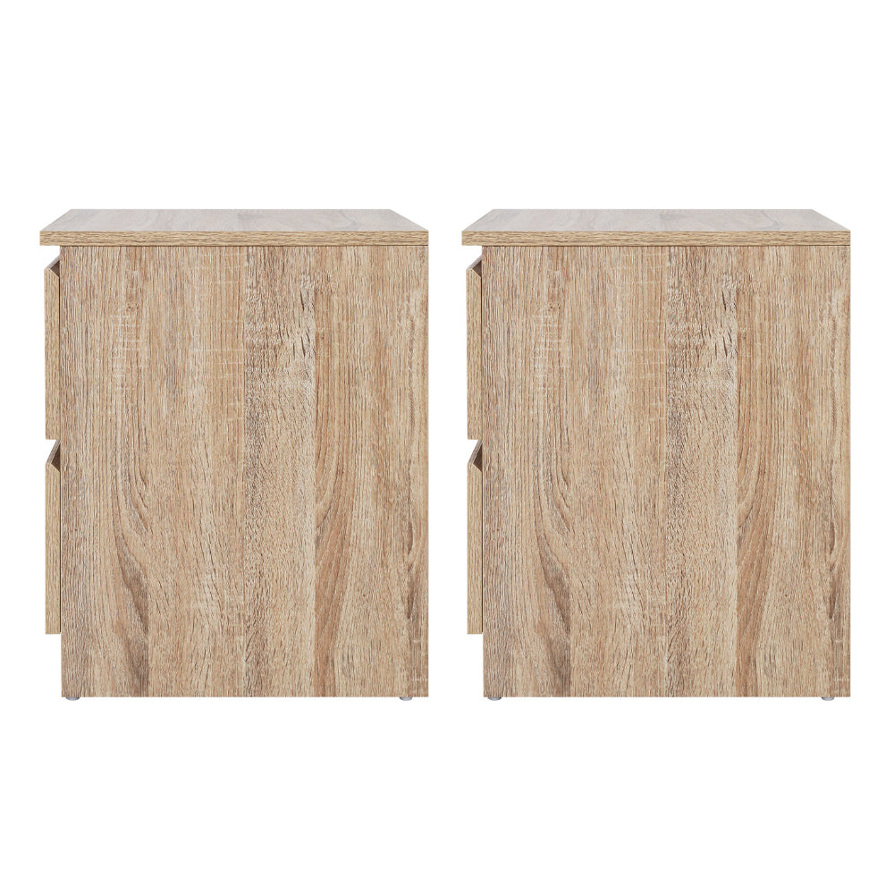 Modern Bedside Table with 2 Drawers (Set of 2) - Oak - Homecoze