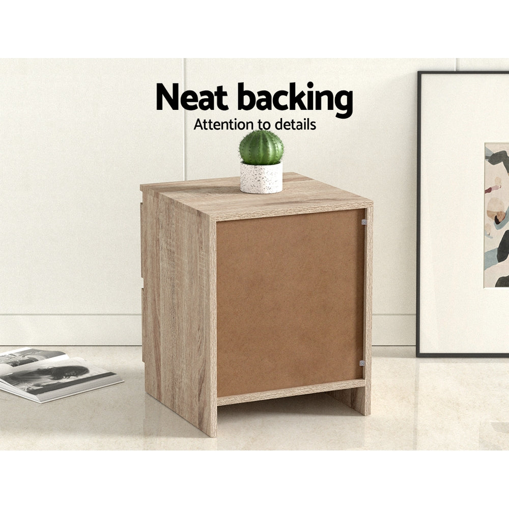 Modern Bedside Table with 2 Drawers (Set of 2) - Oak - Homecoze