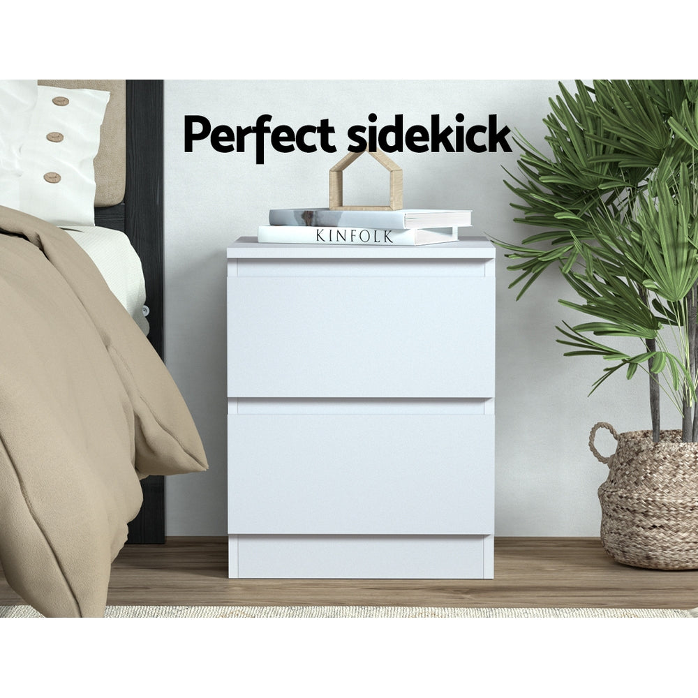 Connor (Set of 2) Minimal Bedside Tables 2 Drawer – White - Homecoze