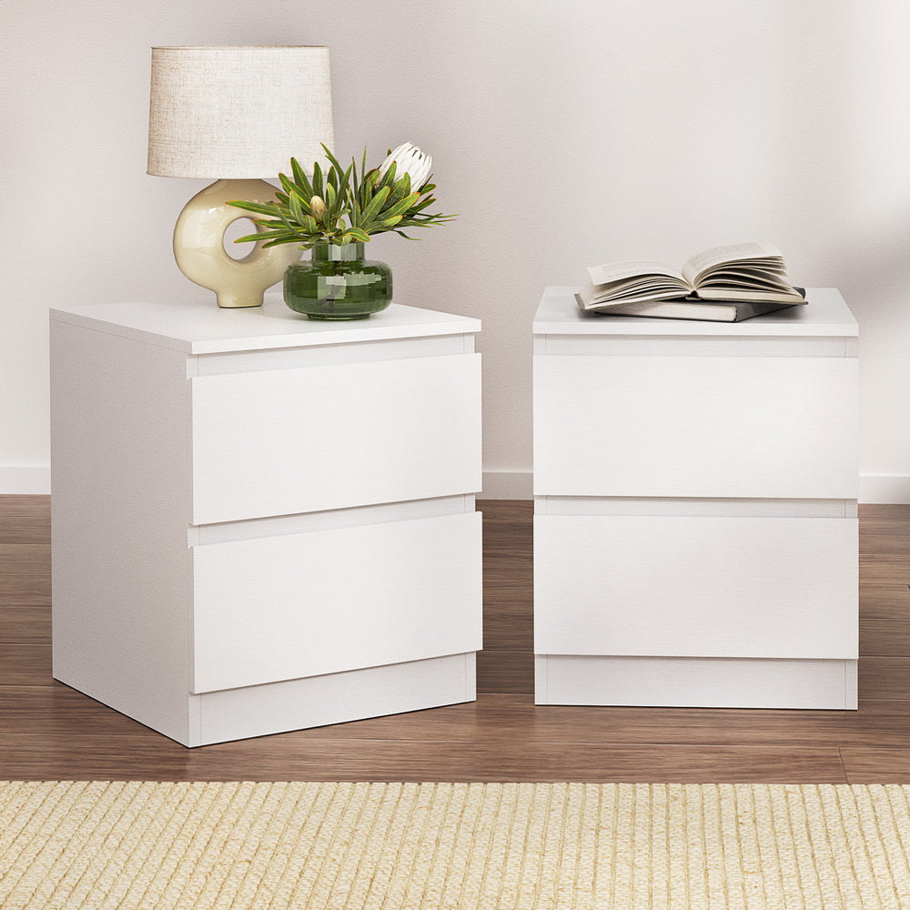 Connor (Set of 2) Minimal Bedside Tables 2 Drawer – White - Homecoze