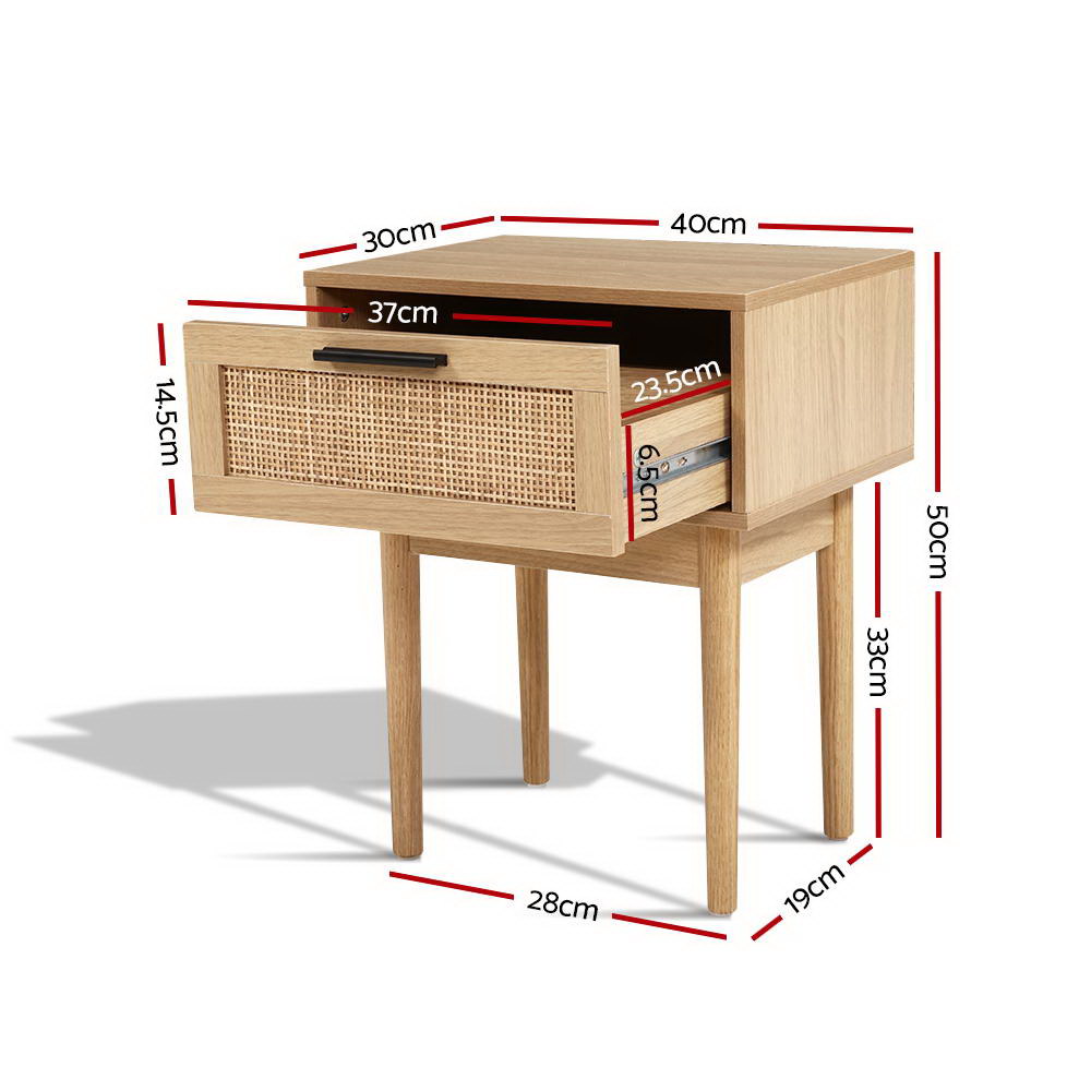 Lola Rattan Bedside Table 1 Drawer – Oak - Homecoze