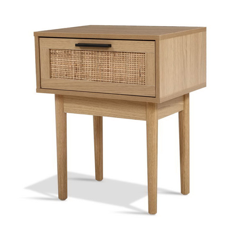 Lola Rattan Bedside Table 1 Drawer – Oak - Homecoze