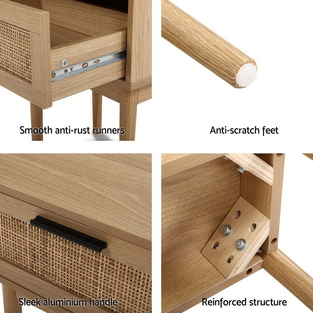 Lola Rattan Bedside Table 1 Drawer – Oak - Homecoze