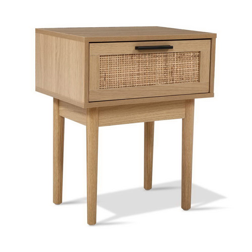 Lola Rattan Bedside Table 1 Drawer – Oak - Homecoze