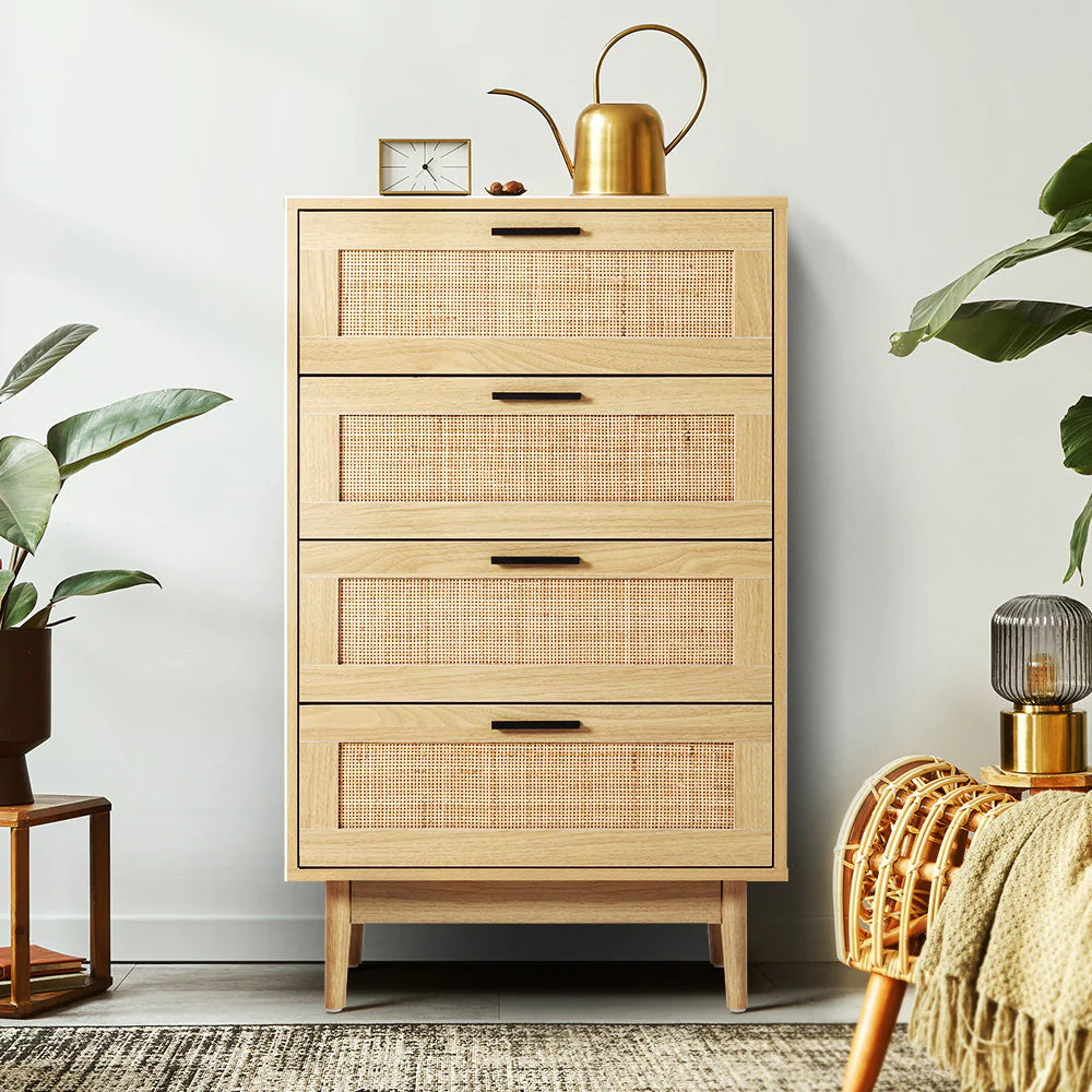 Lola Rattan Tallboy Chest of Drawers – Oak - Homecoze