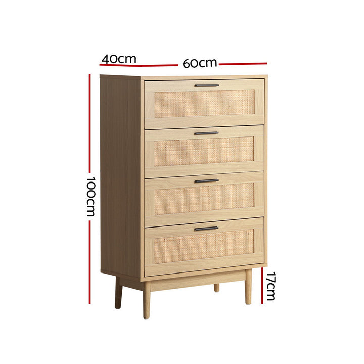Lola Rattan 4 Drawer Tallboy Chest of Drawers - Homecoze