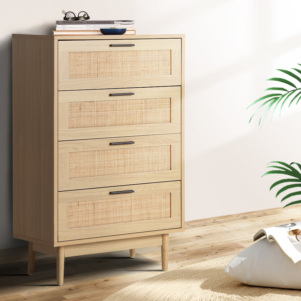 Lola Rattan 4 Drawer Tallboy Chest of Drawers - Homecoze