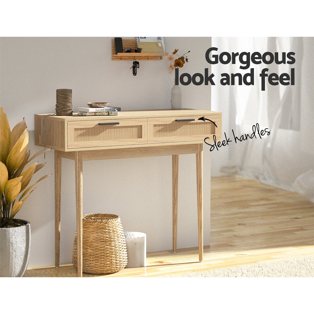 Lola Rattan Console Hallway Table Two Drawer Buffet - Homecoze