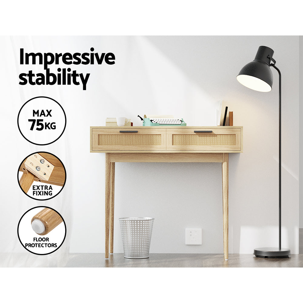 Lola Rattan Console Hallway Table Two Drawer Buffet - Homecoze